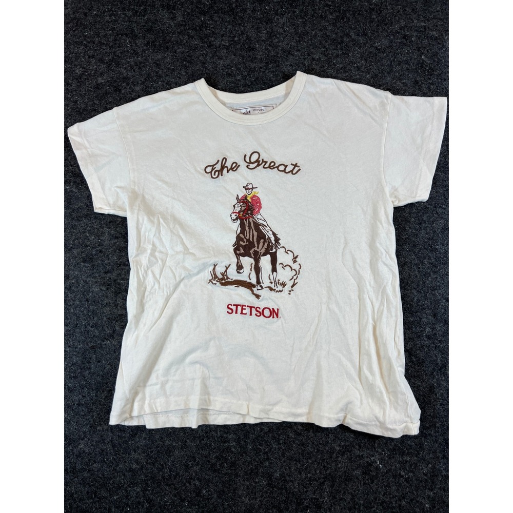 Stetson THE GREAT Cowboy T Shirt Womens 0 Cream Embroidered Graphic Streetwear